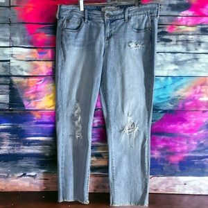 Torrid Boyfriend Distressed Light Wash Raw Hem White Lace Jeans Size 14